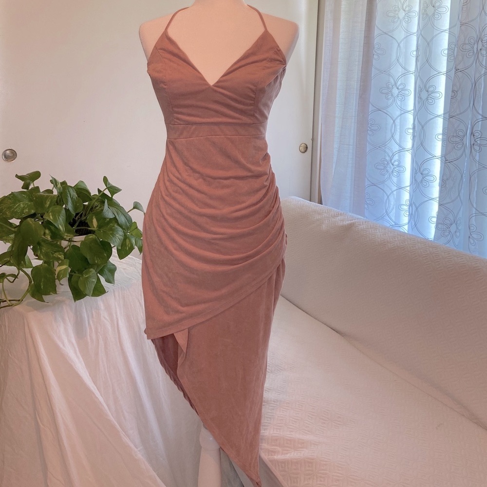 Faux suede wrap midi dress